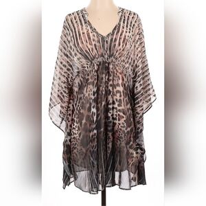 Jennifer Lopez size 1X Animal Print V-Neck Tunic / Dress With gold & gem accents